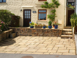 Yorkstone patio after landscaping